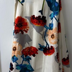 Banana Republic Linen Blend A-Line Midi-Skirt with Red and Blue Floral Design